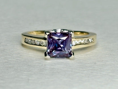 Lab Grown Alexandrite and Channel Set Diamond Band Ring Solid Two Toned 10k Gold size 6 - NewLifeJewelryVault