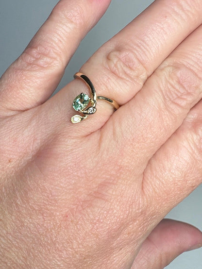 Paraiba Tourmaline from Mozambique and Diamond Cascading Ring Solid 14k Gold size 6.25 - NewLifeJewelryVault