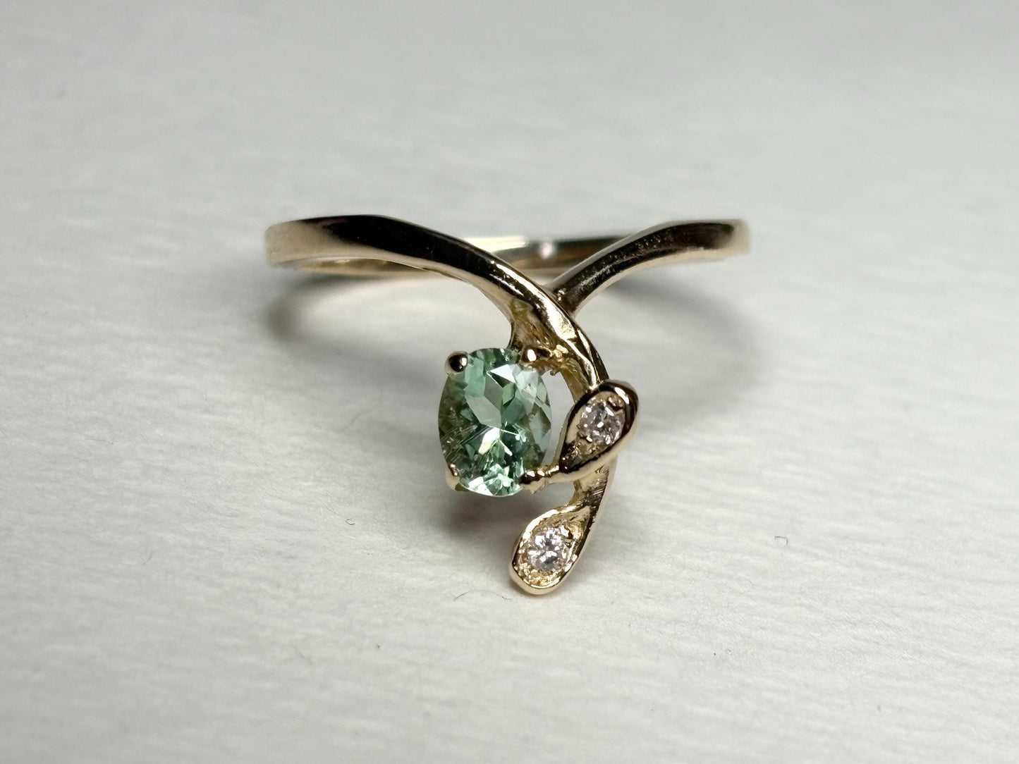Paraiba Tourmaline from Mozambique and Diamond Cascading Ring Solid 14k Gold size 6.25 - NewLifeJewelryVault