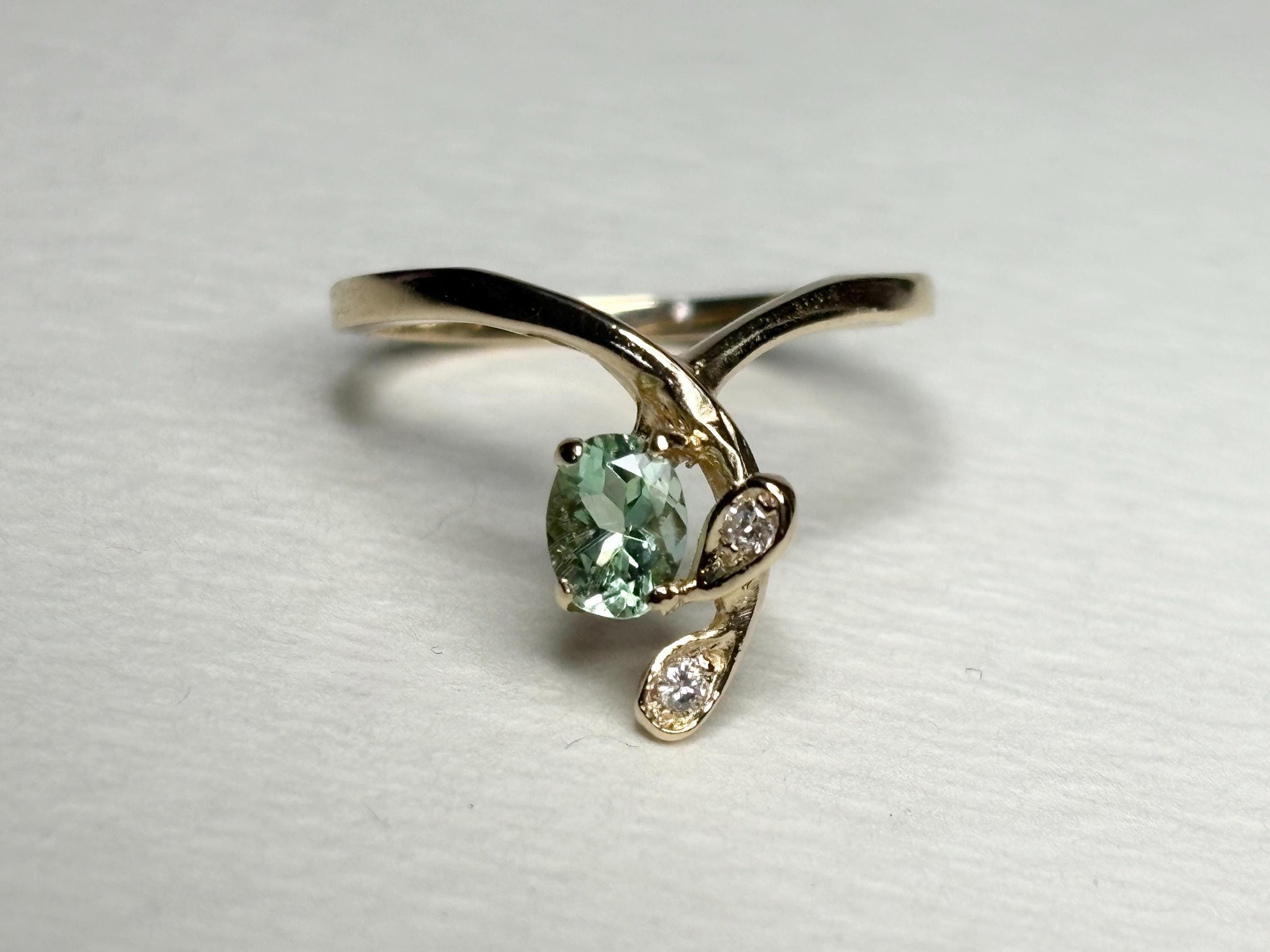 Paraiba Tourmaline from Mozambique and Diamond Cascading Ring Solid 14k Gold size 6.25 - NewLifeJewelryVault