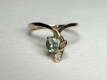 Paraiba Tourmaline from Mozambique and Diamond Cascading Ring Solid 14k Gold size 6.25 - NewLifeJewelryVault