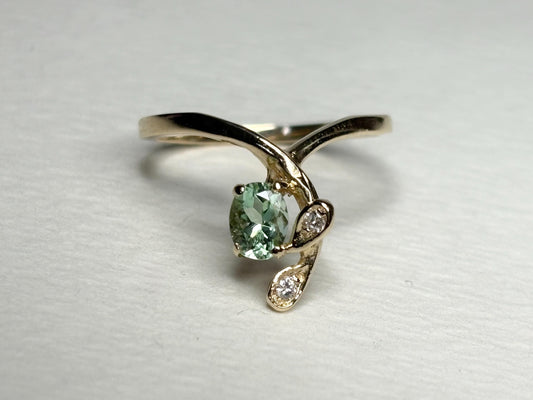 Paraiba Tourmaline from Mozambique and Diamond Cascading Ring Solid 14k Gold size 6.25 - NewLifeJewelryVault