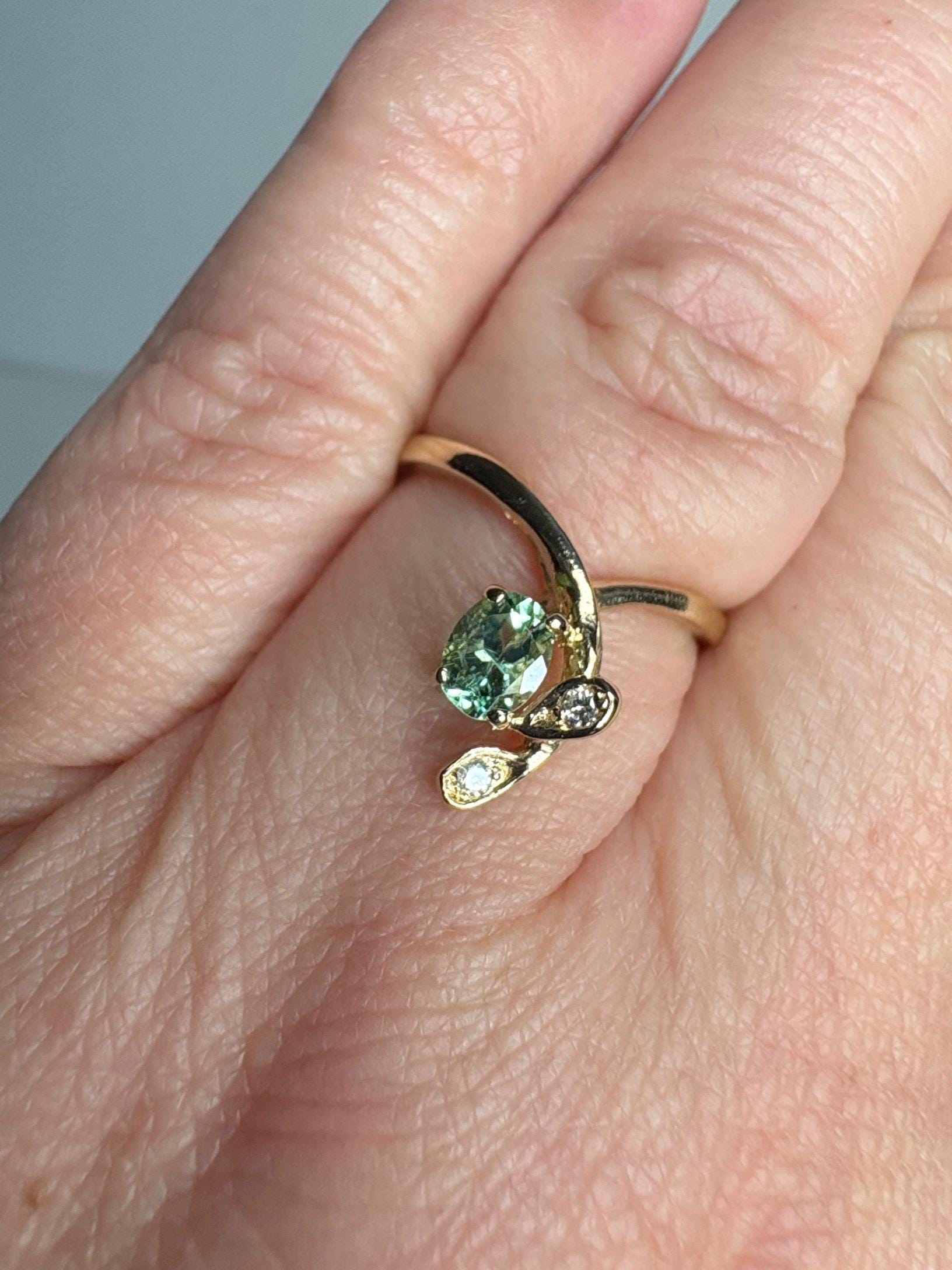 Paraiba Tourmaline from Mozambique and Diamond Cascading Ring Solid 14k Gold size 6.25 - NewLifeJewelryVault