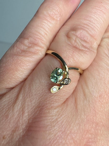 Paraiba Tourmaline from Mozambique and Diamond Cascading Ring Solid 14k Gold size 6.25 - NewLifeJewelryVault