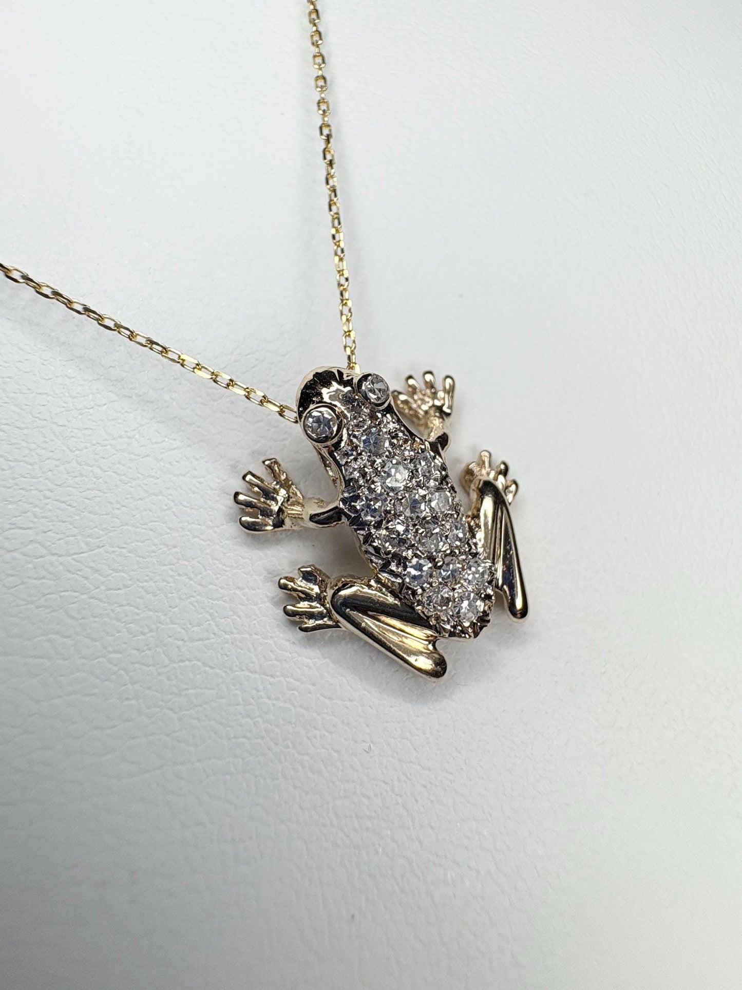 Diamond Pave FROG Pendant Adjustable Necklace 14k Gold 16-18" - NewLifeJewelryVault