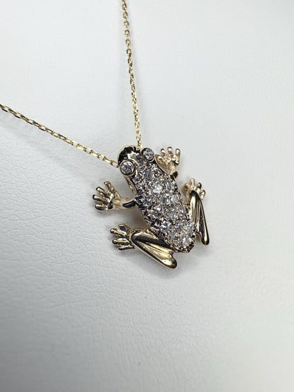Diamond Pave FROG Pendant Adjustable Necklace 14k Gold 16-18" - NewLifeJewelryVault
