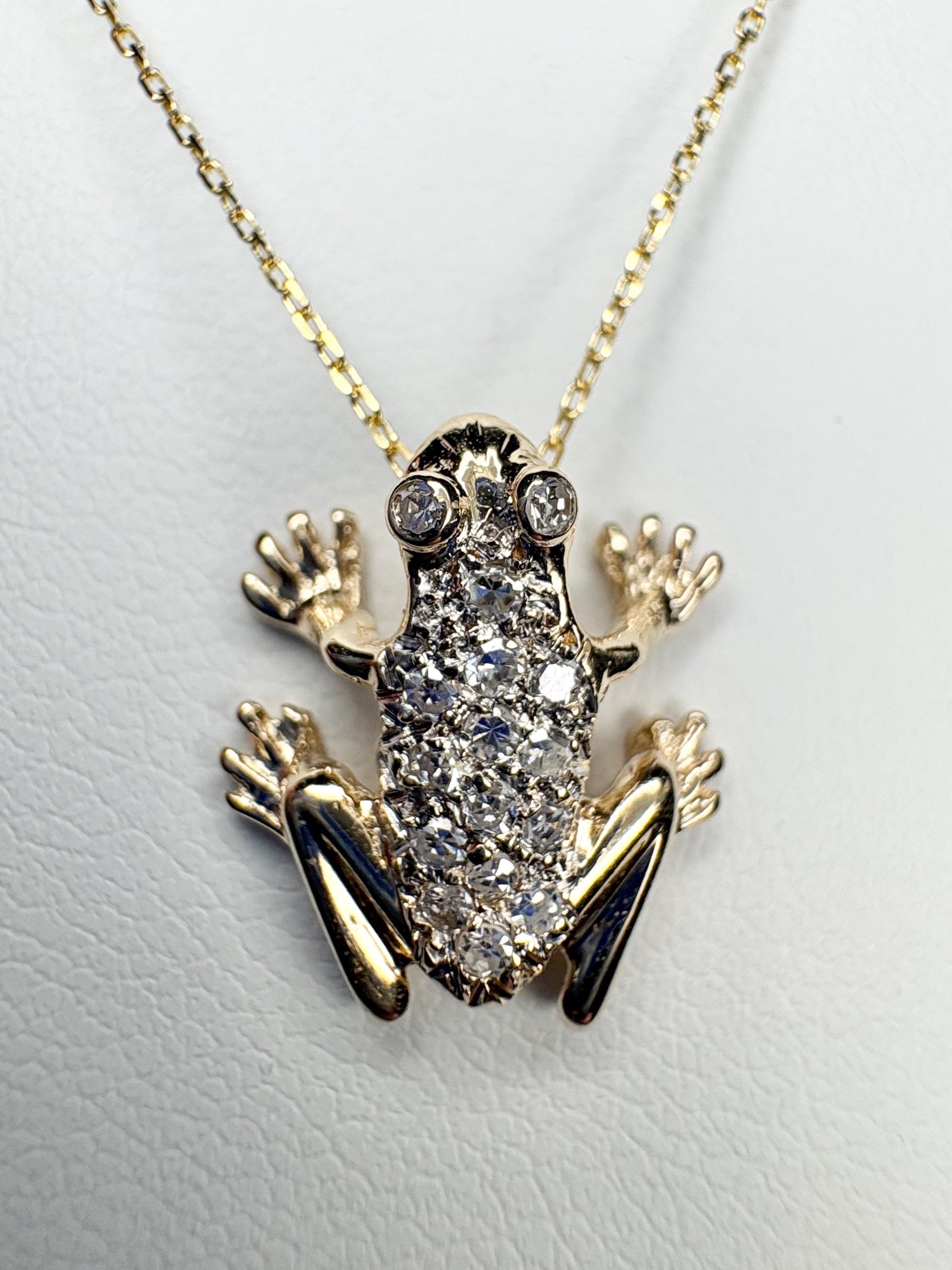 Diamond Pave FROG Pendant Adjustable Necklace 14k Gold 16-18" - NewLifeJewelryVault