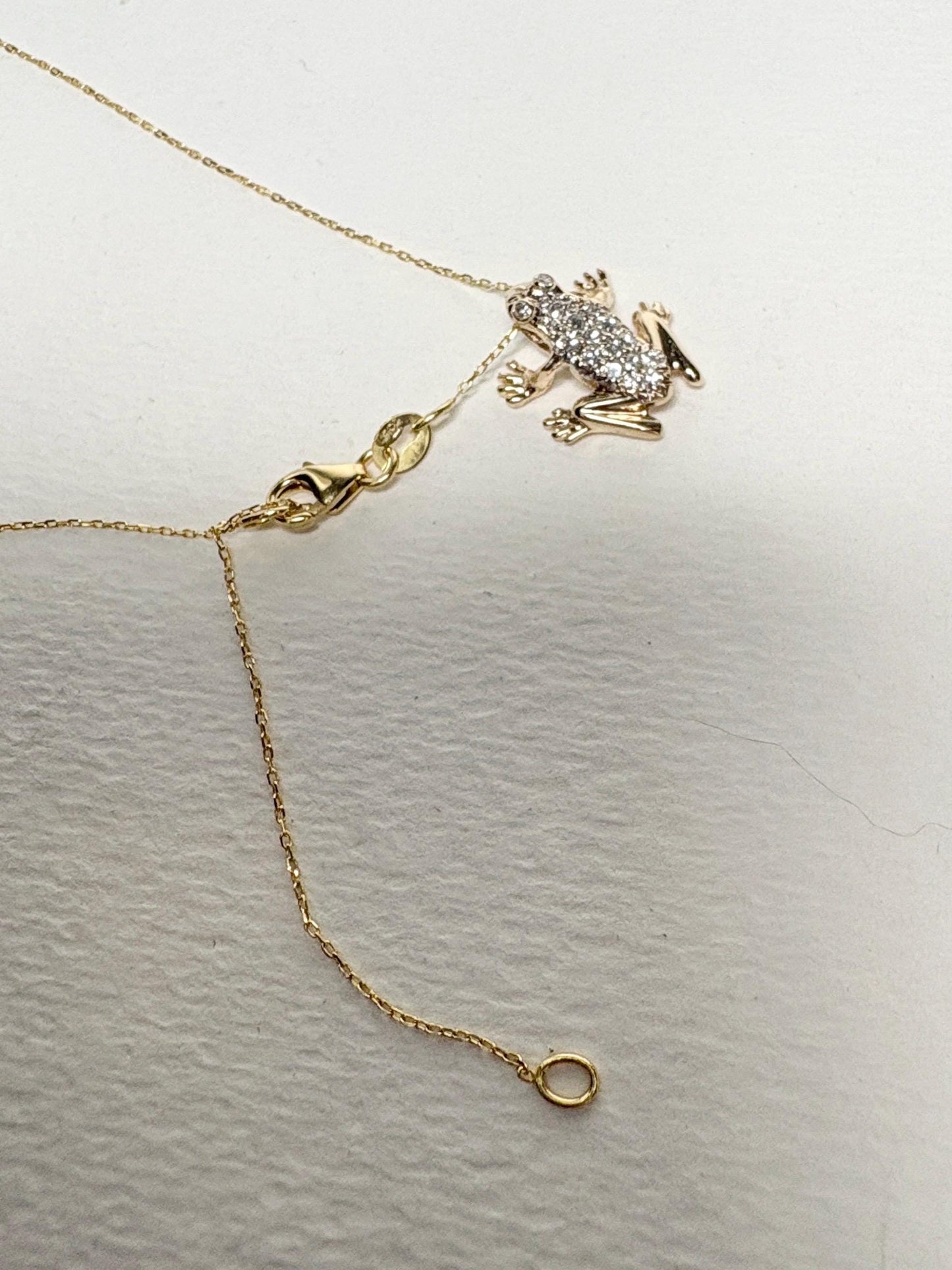 Diamond Pave FROG Pendant Adjustable Necklace 14k Gold 16-18" - NewLifeJewelryVault
