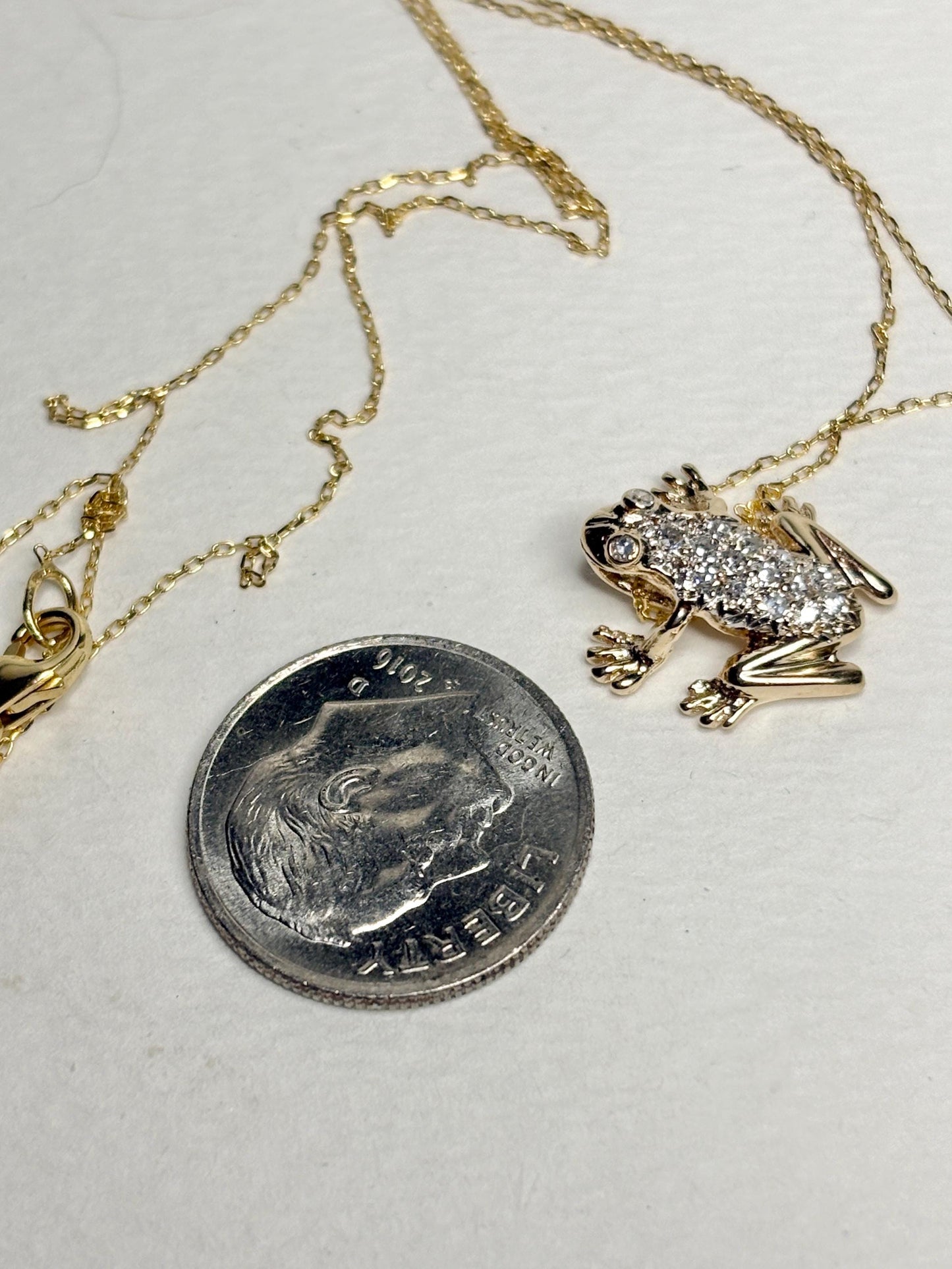 Diamond Pave FROG Pendant Adjustable Necklace 14k Gold 16-18" - NewLifeJewelryVault