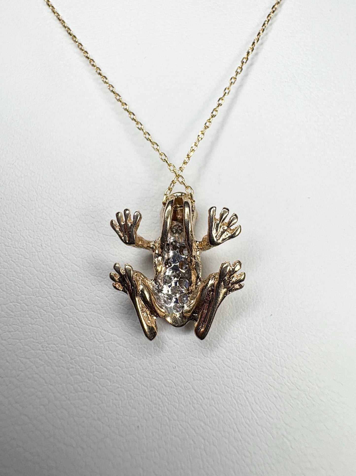 Diamond Pave FROG Pendant Adjustable Necklace 14k Gold 16-18" - NewLifeJewelryVault