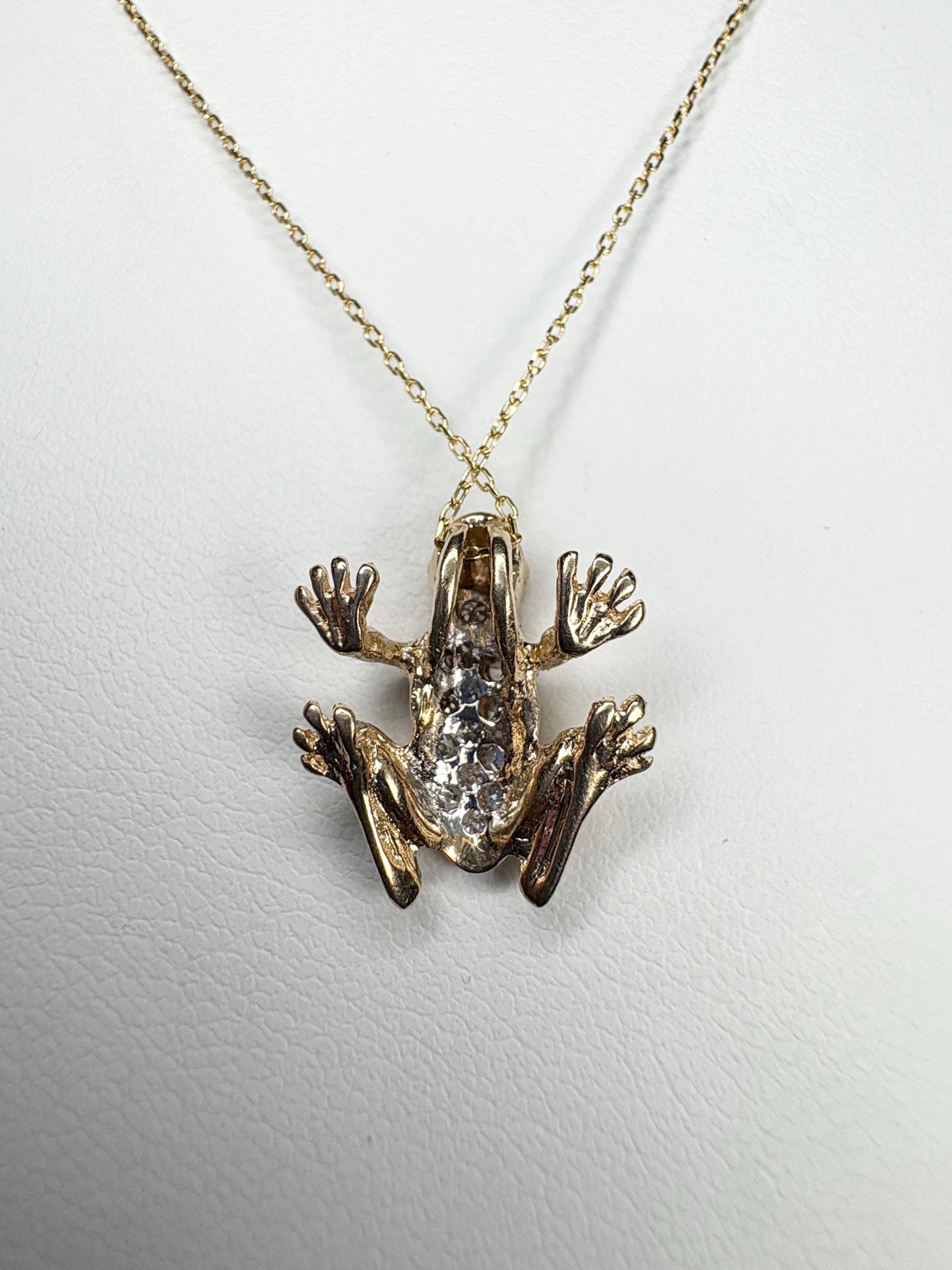 Diamond Pave FROG Pendant Adjustable Necklace 14k Gold 16-18" - NewLifeJewelryVault