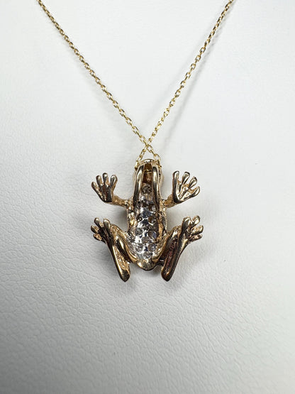 Diamond Pave FROG Pendant Adjustable Necklace 14k Gold 16-18" - NewLifeJewelryVault