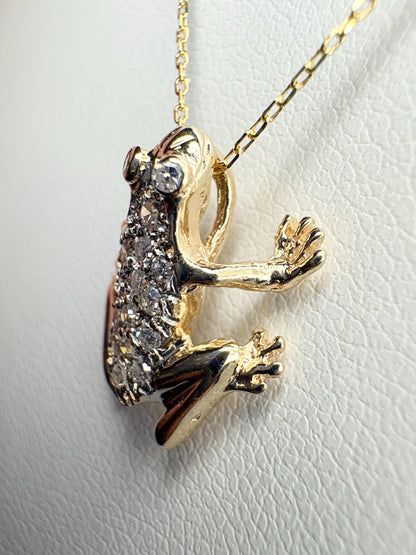 Diamond Pave FROG Pendant Adjustable Necklace 14k Gold 16-18" - NewLifeJewelryVault