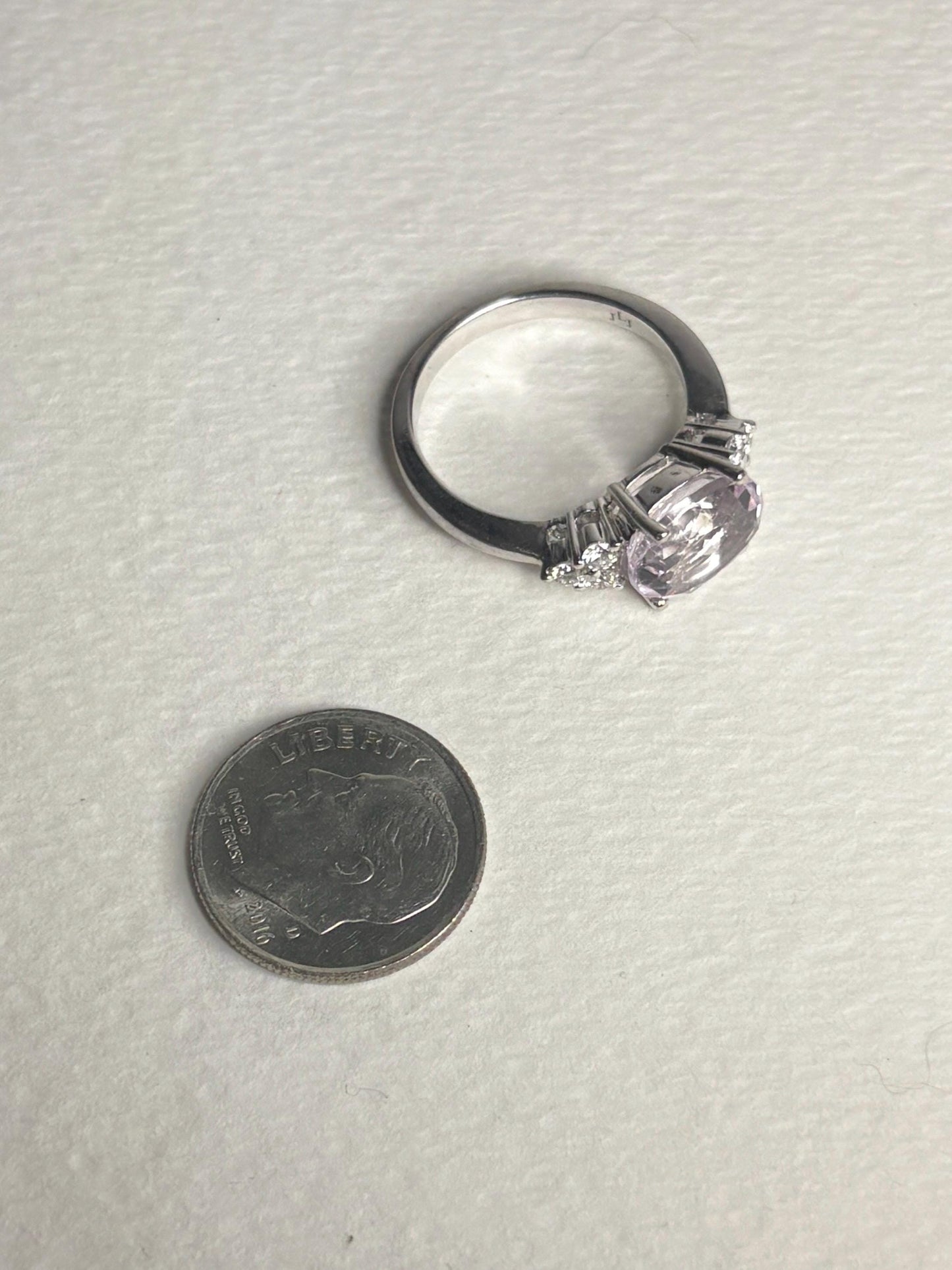 Kunzite and Diamond East West Set Ring Solid 14k White Gold size 6.75 - NewLifeJewelryVault
