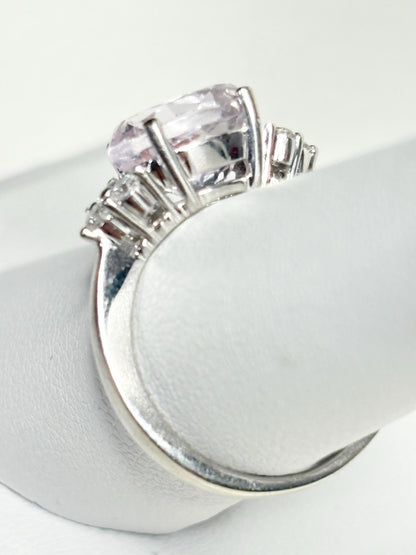 Kunzite and Diamond East West Set Ring Solid 14k White Gold size 6.75 - NewLifeJewelryVault