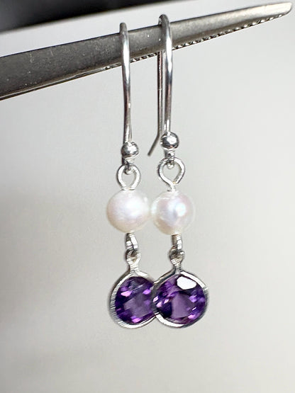 Amethyst and Freshwater Pearl Dangle Drop Earrings Sterling Silver - NewLifeJewelryVault