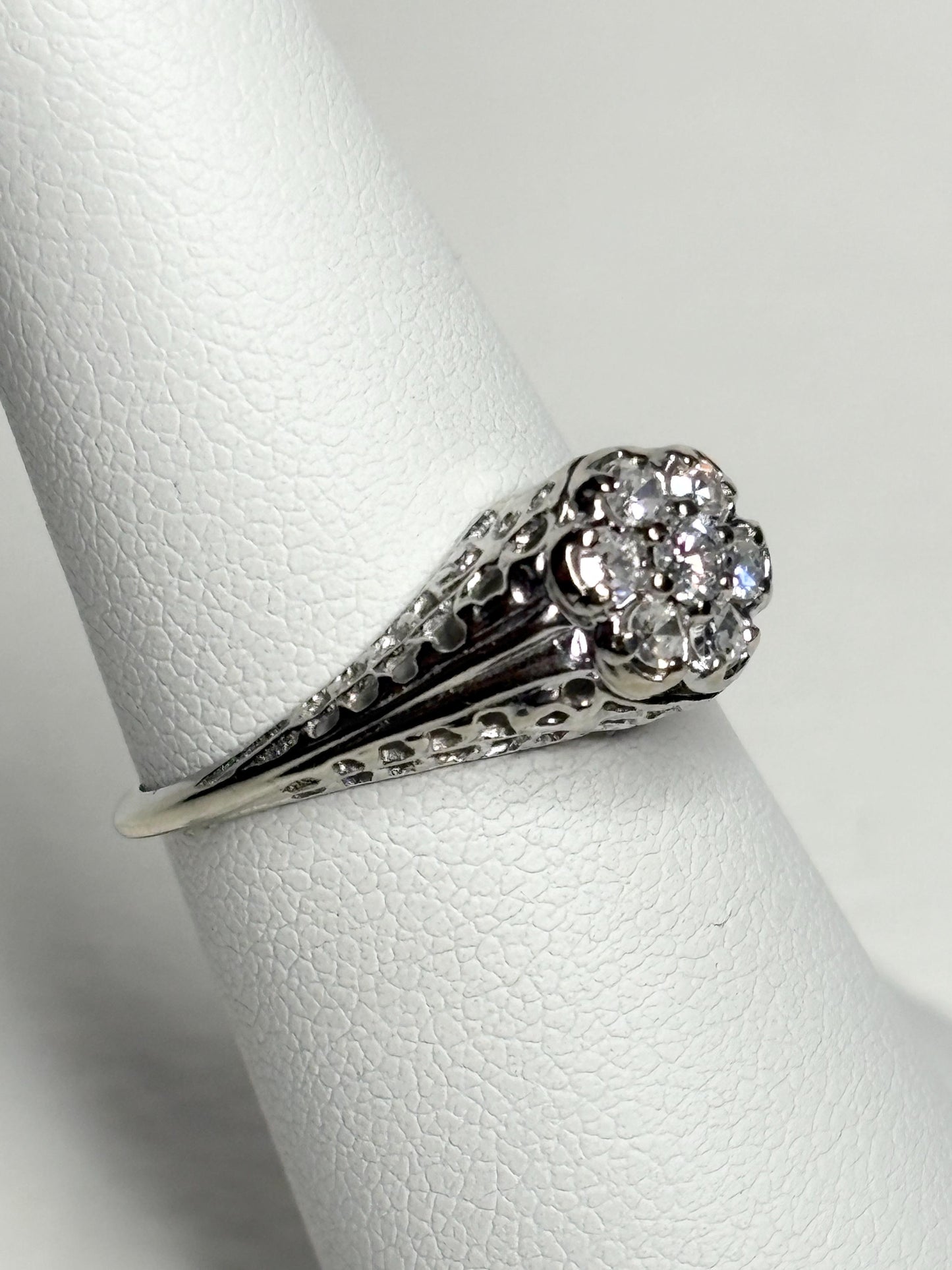 Art Deco Diamond Cluster Ring Solid 14k White Gold size 5.25 - NewLifeJewelryVault