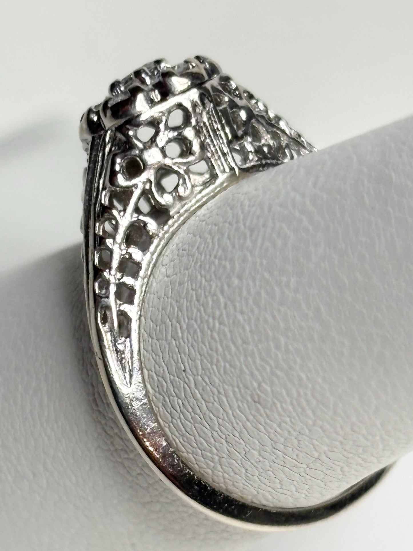 Art Deco Diamond Cluster Ring Solid 14k White Gold size 5.25 - NewLifeJewelryVault