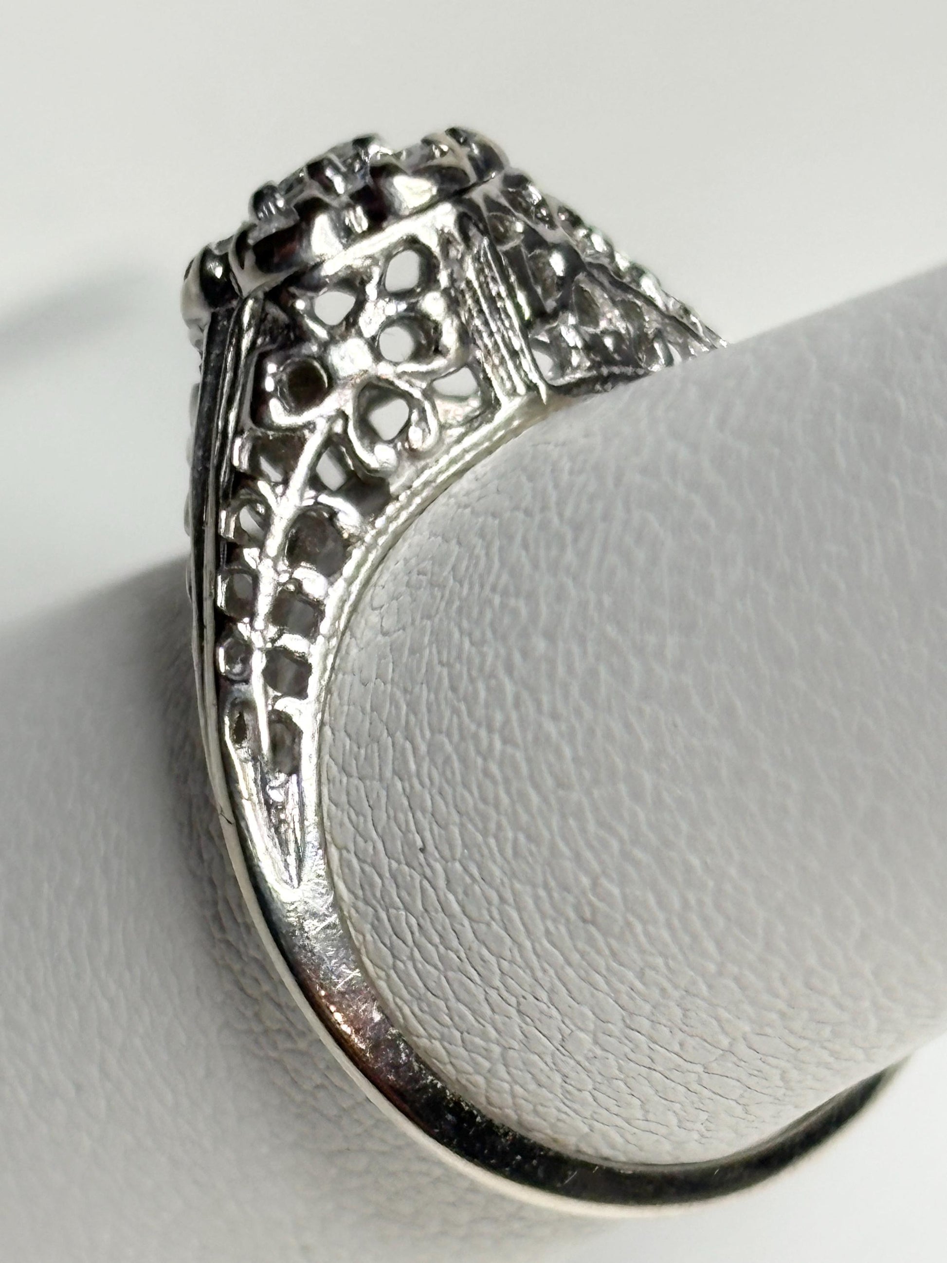 Art Deco Diamond Cluster Ring Solid 14k White Gold size 5.25 - NewLifeJewelryVault