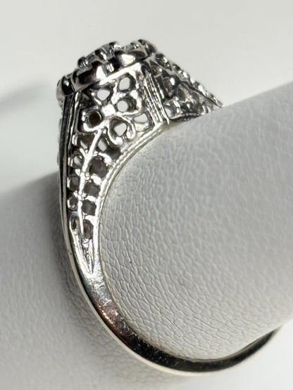 Art Deco Diamond Cluster Ring Solid 14k White Gold size 5.25 - NewLifeJewelryVault