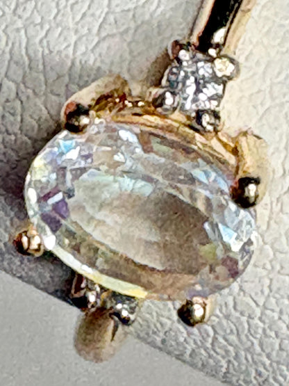 Madagascar Rainbow Moonstone and Diamond Ring 9k Gold size 7 - NewLifeJewelryVault