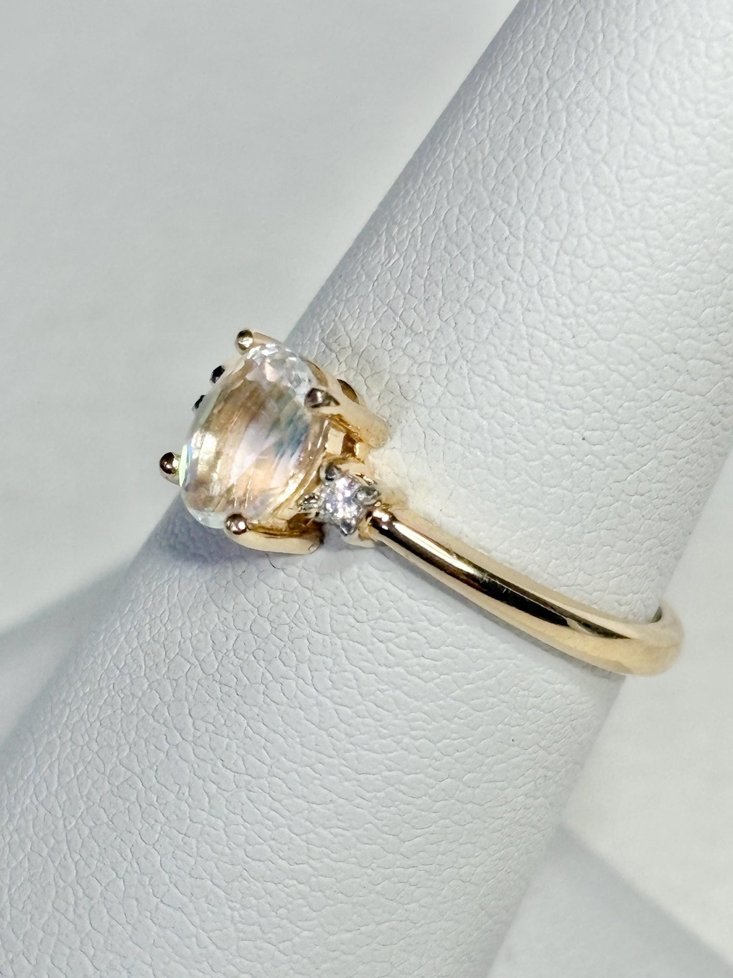 Madagascar Rainbow Moonstone and Diamond Ring 9k Gold size 7 - NewLifeJewelryVault
