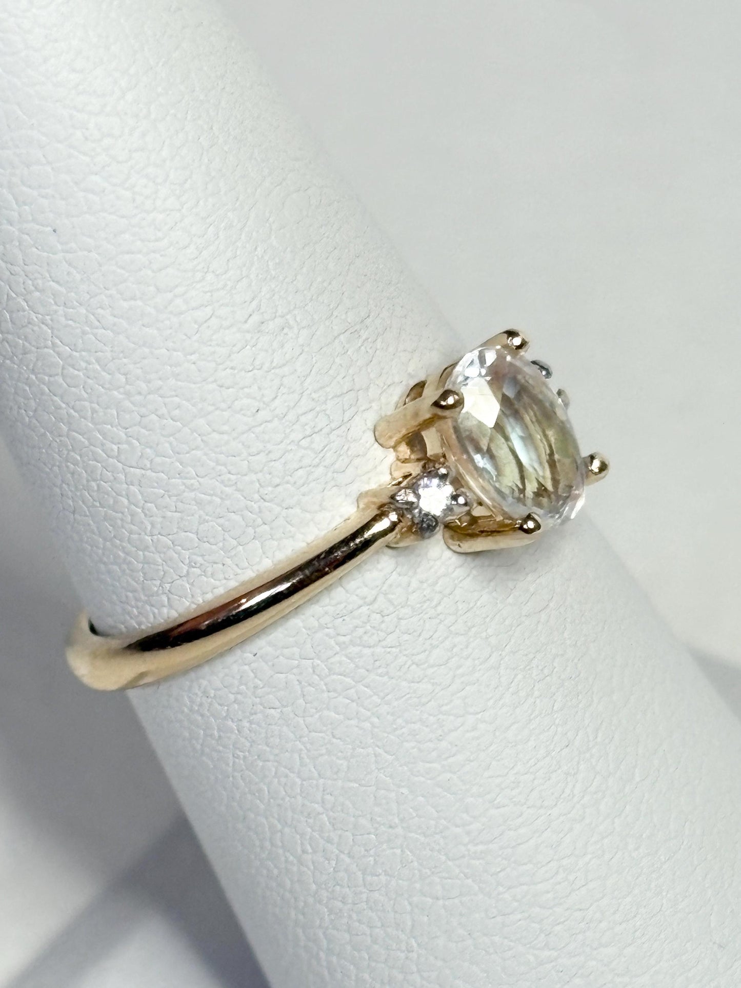 Madagascar Rainbow Moonstone and Diamond Ring 9k Gold size 7 - NewLifeJewelryVault