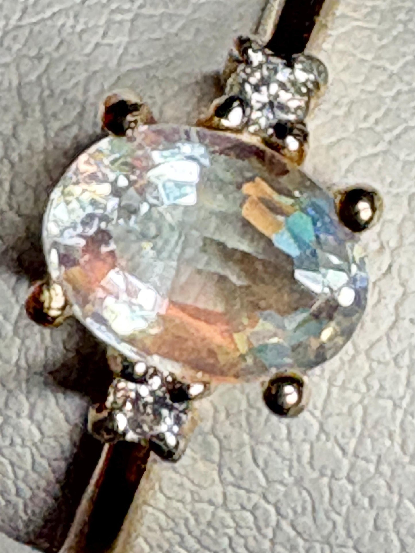 Madagascar Rainbow Moonstone and Diamond Ring 9k Gold size 7 - NewLifeJewelryVault