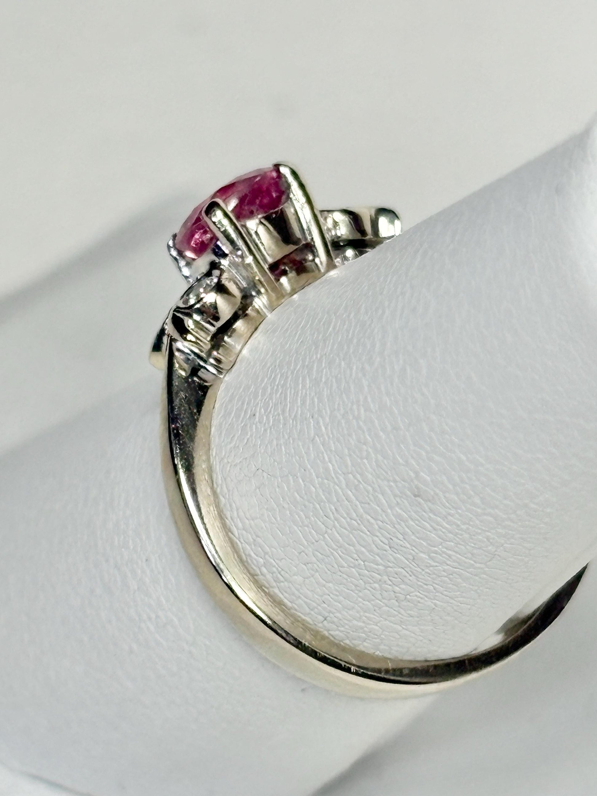 Pink Tourmaline and Diamond Ring Solid 14k White Gold size 6.5 - NewLifeJewelryVault