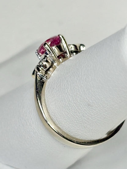 Pink Tourmaline and Diamond Ring Solid 14k White Gold size 6.5 - NewLifeJewelryVault