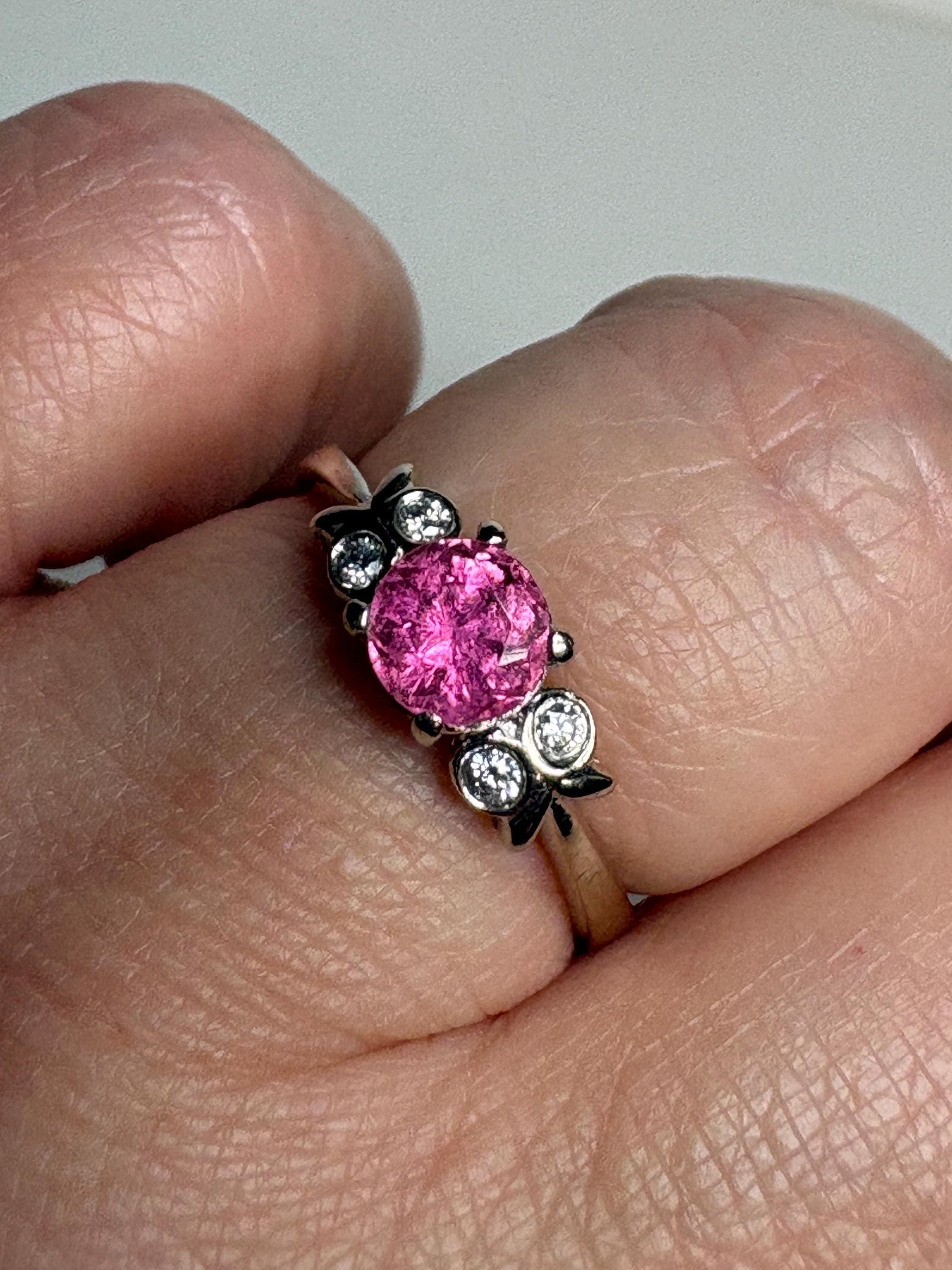 Pink Tourmaline and Diamond Ring Solid 14k White Gold size 6.5 - NewLifeJewelryVault