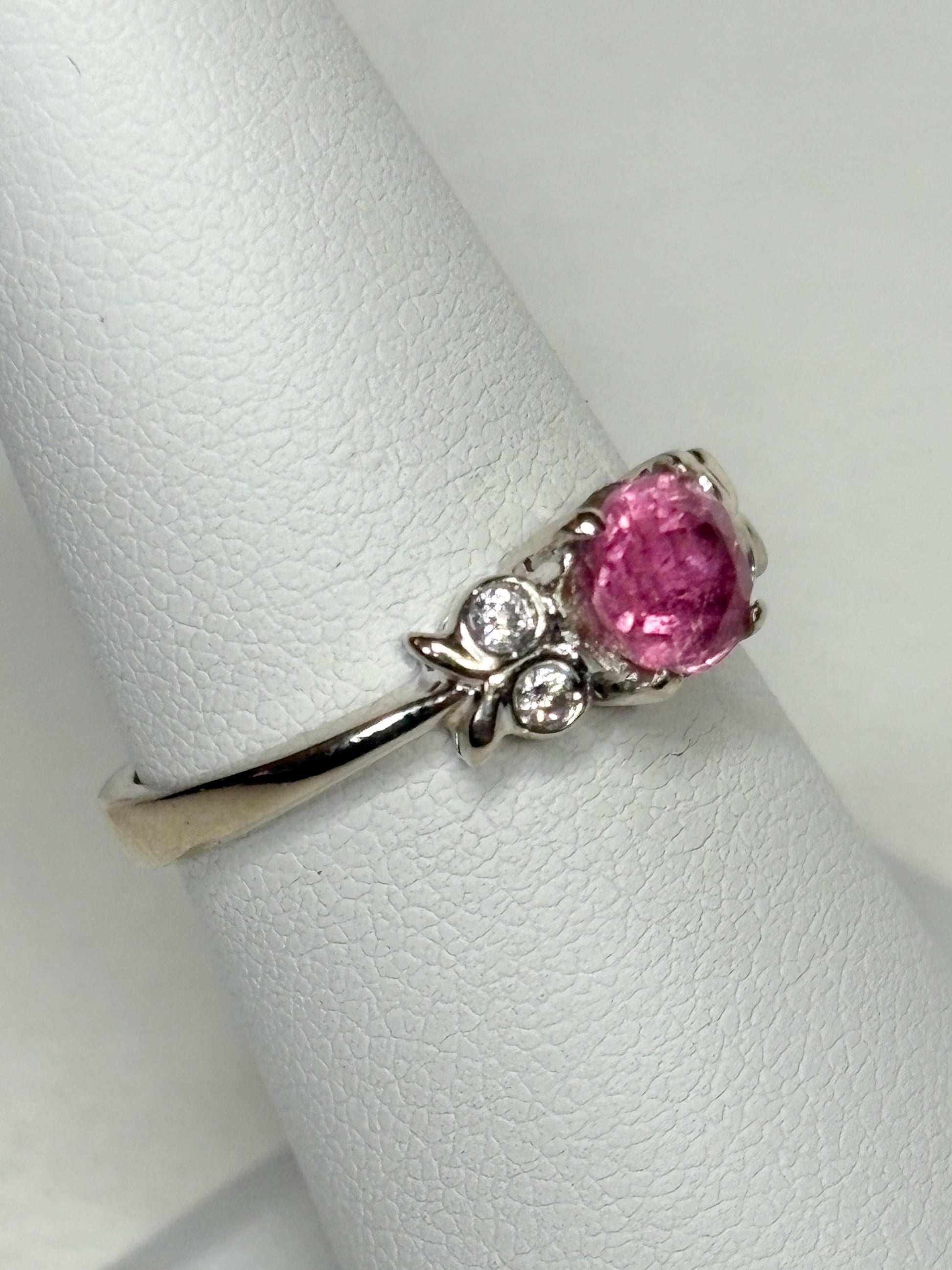 Pink Tourmaline and Diamond Ring Solid 14k White Gold size 6.5 - NewLifeJewelryVault