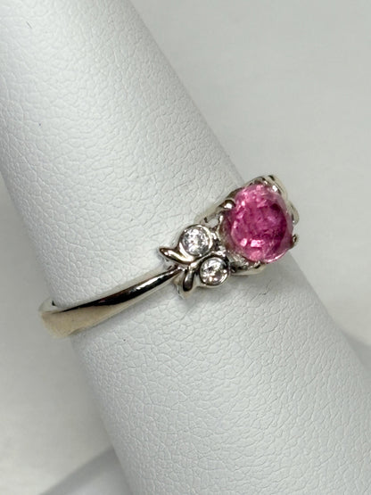 Pink Tourmaline and Diamond Ring Solid 14k White Gold size 6.5 - NewLifeJewelryVault