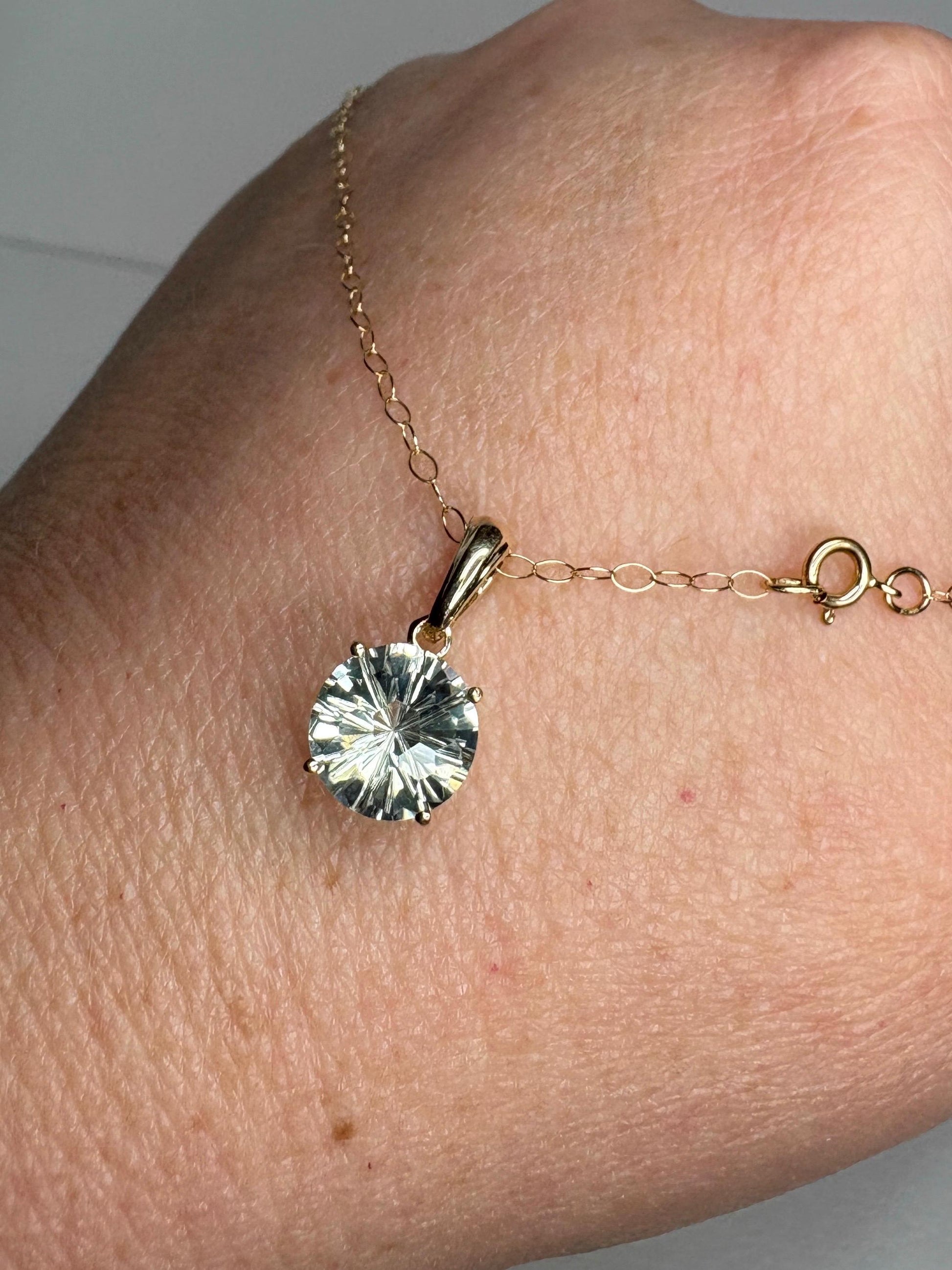Fancy Cut Prasiolite Solitaire Pendant Necklace 9k Gold 16" - NewLifeJewelryVault