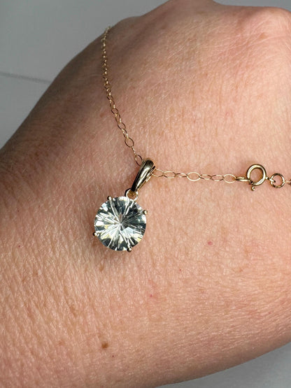 Fancy Cut Prasiolite Solitaire Pendant Necklace 9k Gold 16" - NewLifeJewelryVault