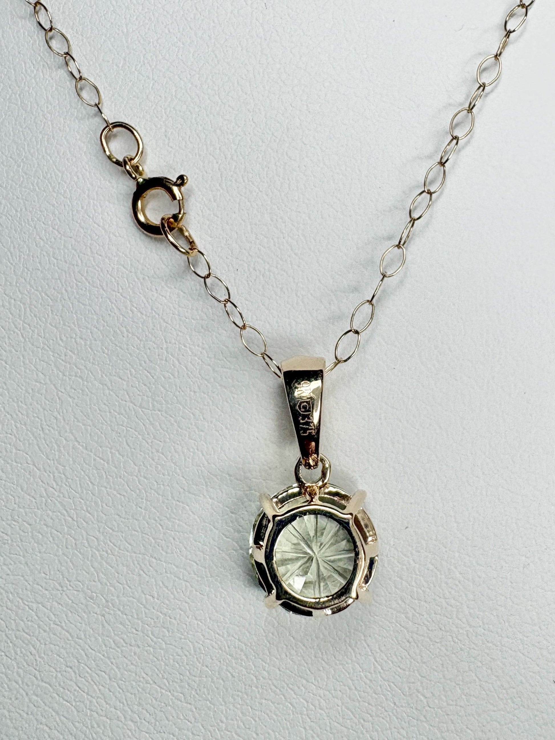 Fancy Cut Prasiolite Solitaire Pendant Necklace 9k Gold 16" - NewLifeJewelryVault