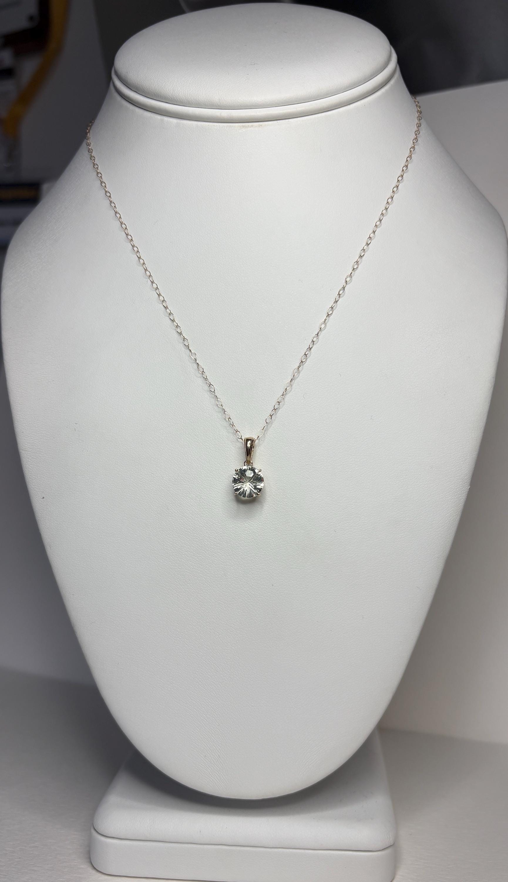Fancy Cut Prasiolite Solitaire Pendant Necklace 9k Gold 16" - NewLifeJewelryVault