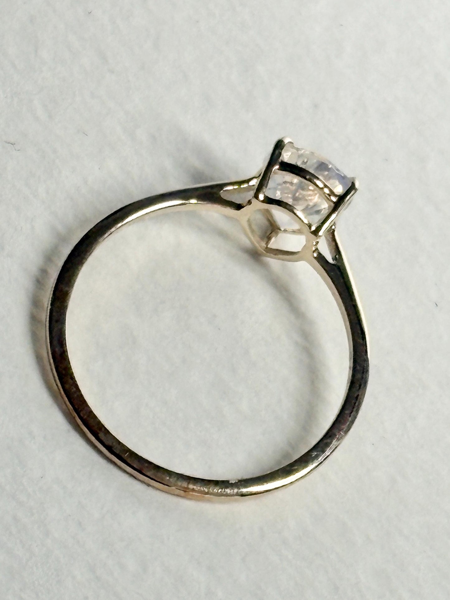 Madagascar Rainbow Moonstone Pear Solitaire Ring 9k Gold size 7 - NewLifeJewelryVault