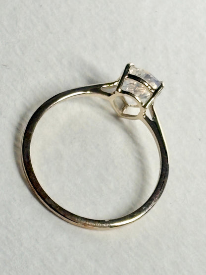 Madagascar Rainbow Moonstone Pear Solitaire Ring 9k Gold size 7 - NewLifeJewelryVault