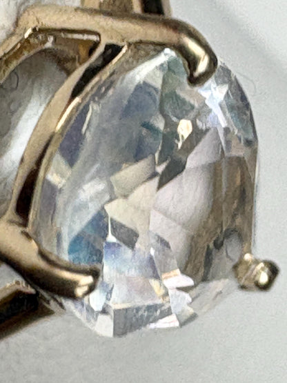 Madagascar Rainbow Moonstone Pear Solitaire Ring 9k Gold size 7 - NewLifeJewelryVault