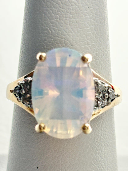 Fancy Cut Crystal Opal and Diamond Ring Solid 10k Gold size 6.75 - NewLifeJewelryVault
