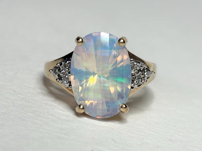 Fancy Cut Crystal Opal and Diamond Ring Solid 10k Gold size 6.75 - NewLifeJewelryVault