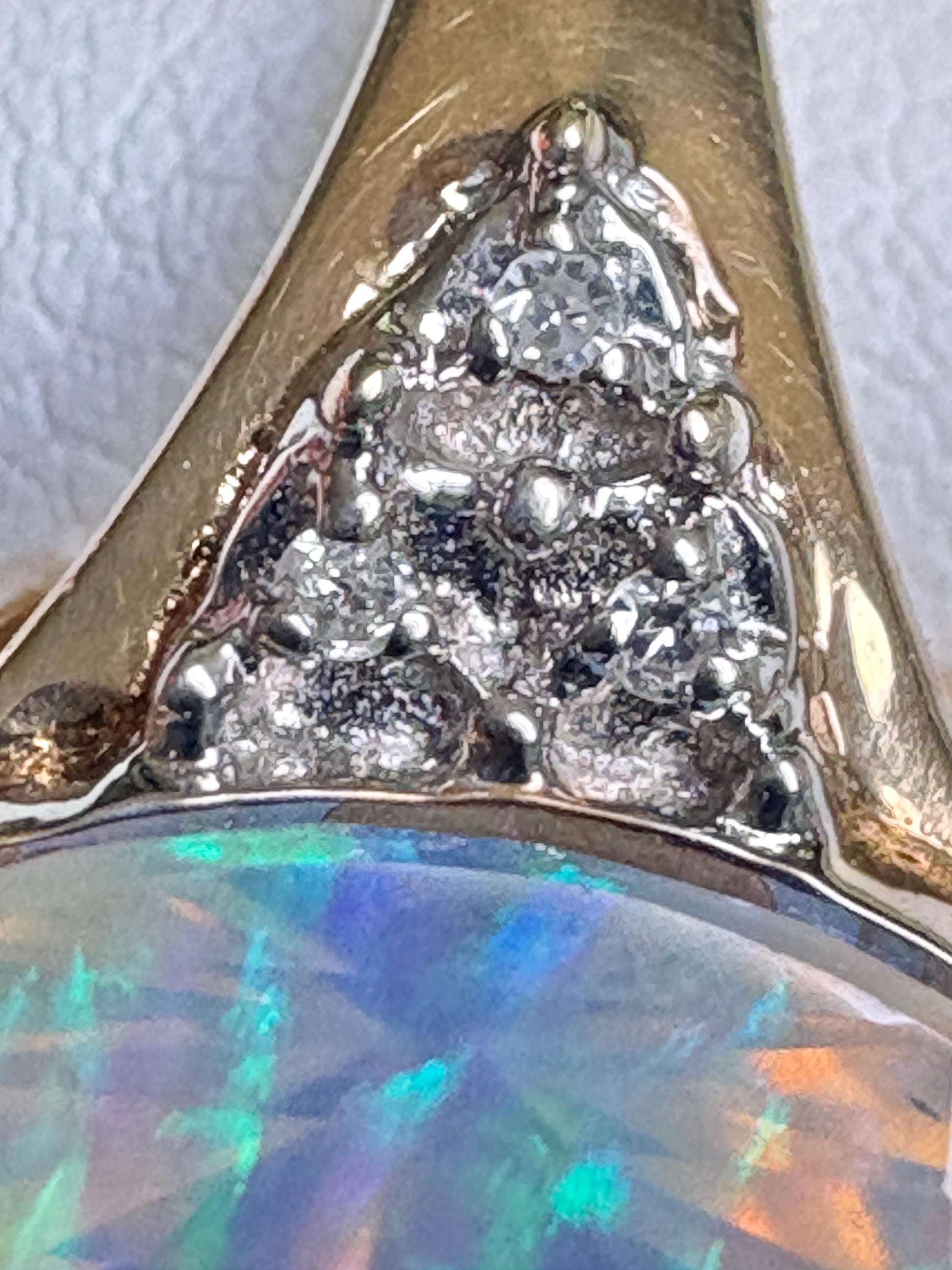 Fancy Cut Crystal Opal and Diamond Ring Solid 10k Gold size 6.75 - NewLifeJewelryVault