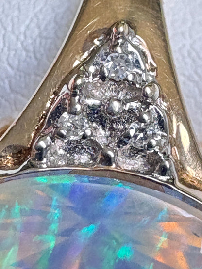Fancy Cut Crystal Opal and Diamond Ring Solid 10k Gold size 6.75 - NewLifeJewelryVault