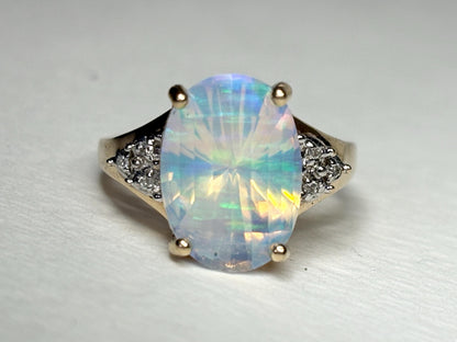 Fancy Cut Crystal Opal and Diamond Ring Solid 10k Gold size 6.75 - NewLifeJewelryVault