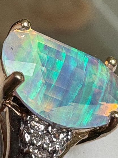 Fancy Cut Crystal Opal and Diamond Ring Solid 10k Gold size 6.75 - NewLifeJewelryVault