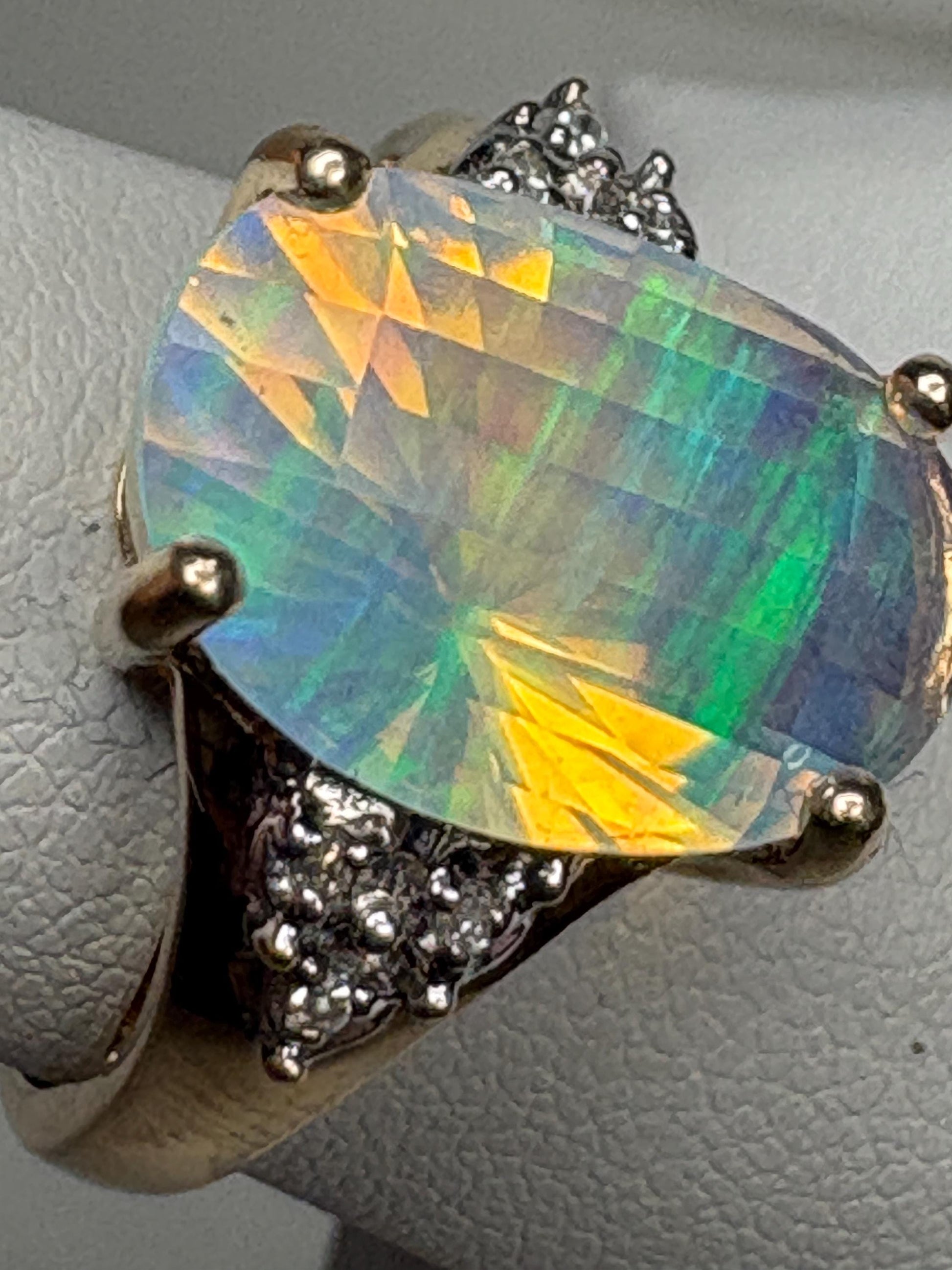 Fancy Cut Crystal Opal and Diamond Ring Solid 10k Gold size 6.75 - NewLifeJewelryVault
