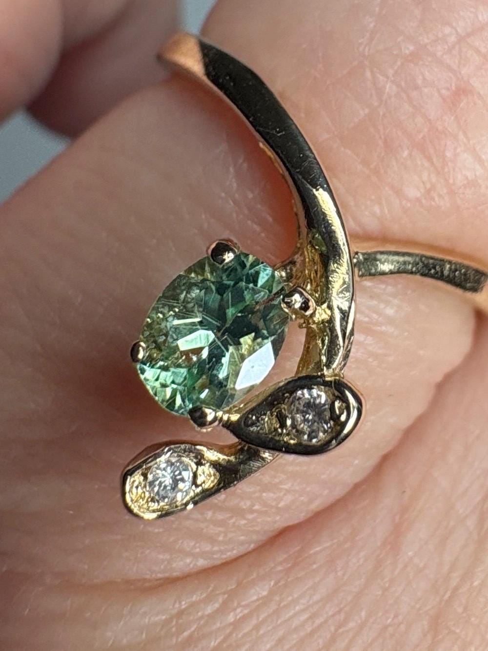 Paraiba Tourmaline from Mozambique and Diamond Cascading Ring Solid 14k Gold size 6.25 - NewLifeJewelryVault