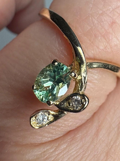 Paraiba Tourmaline from Mozambique and Diamond Cascading Ring Solid 14k Gold size 6.25 - NewLifeJewelryVault