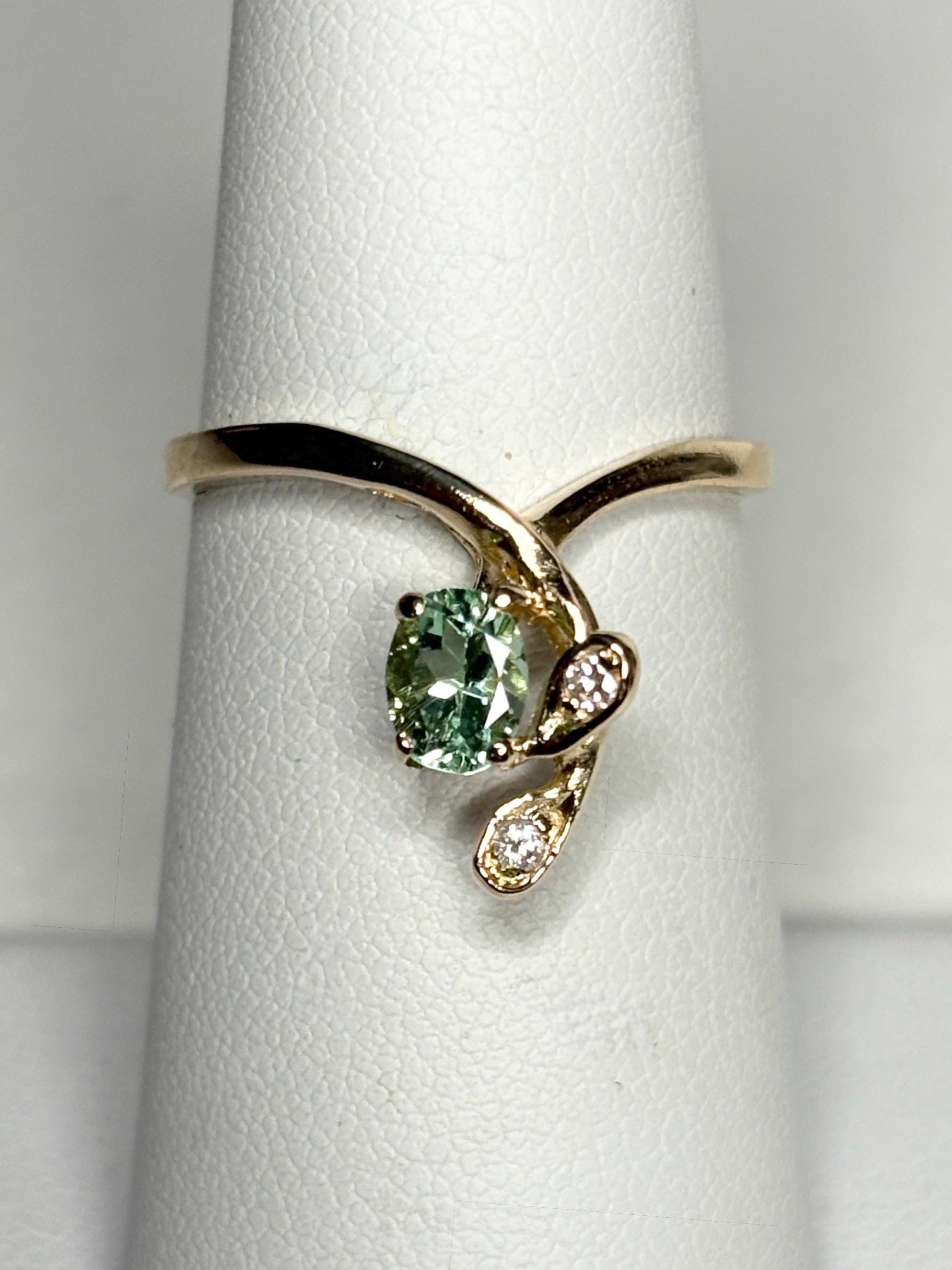 Paraiba Tourmaline from Mozambique and Diamond Cascading Ring Solid 14k Gold size 6.25 - NewLifeJewelryVault